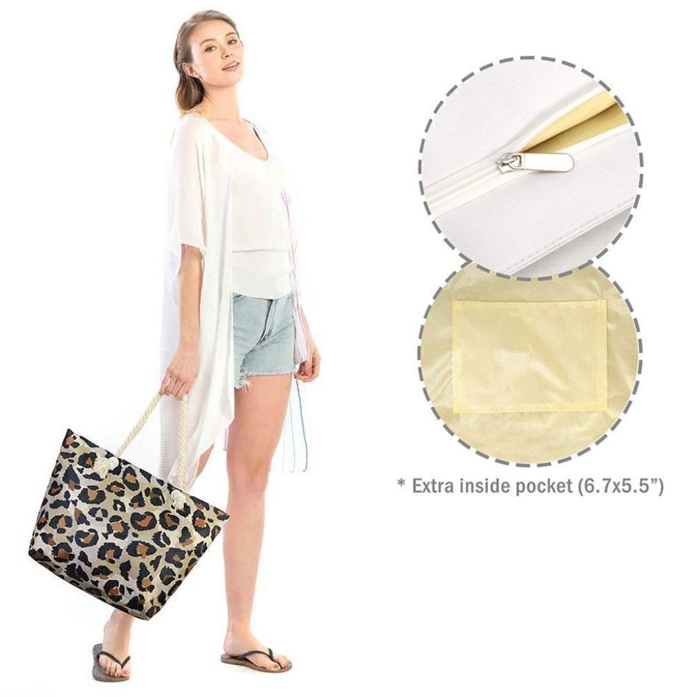 Leopard Pattern Print Beach Tote Bag - Picture 3 of 6